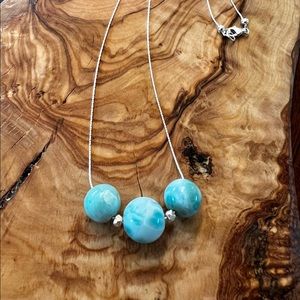 Larimar triple floating sterling silver necklace